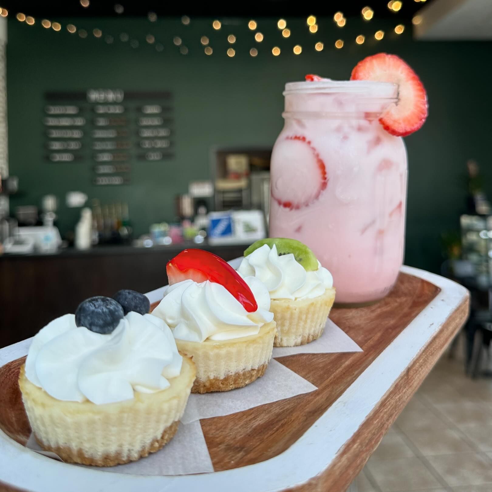 Bake and Brew strawberry drink and tarts